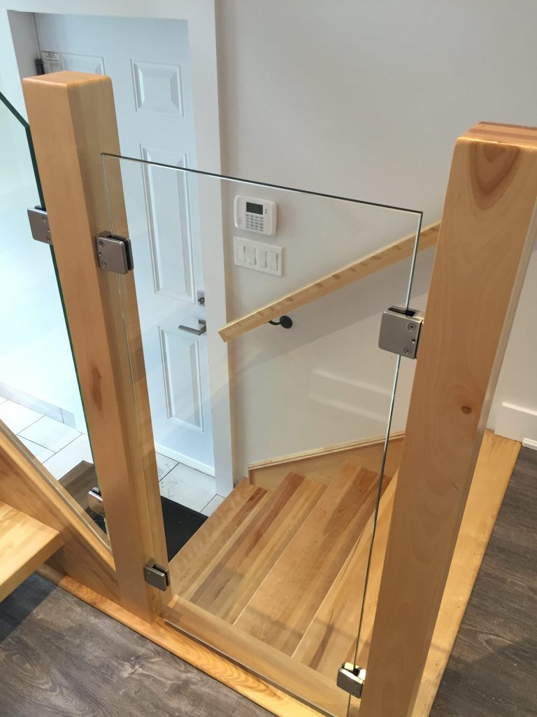Custom Butcher Block Staircase with Glass Railing