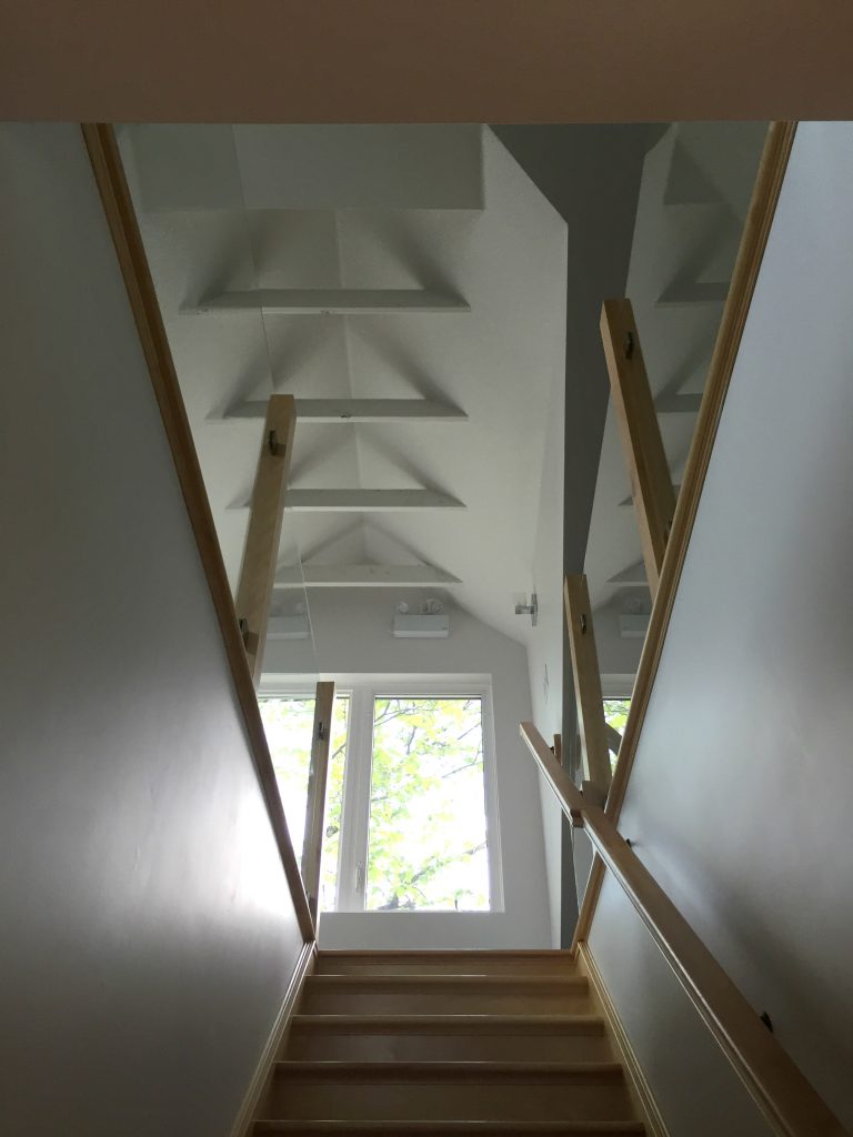 Custom Butcher Block Staircase with Glass Railing