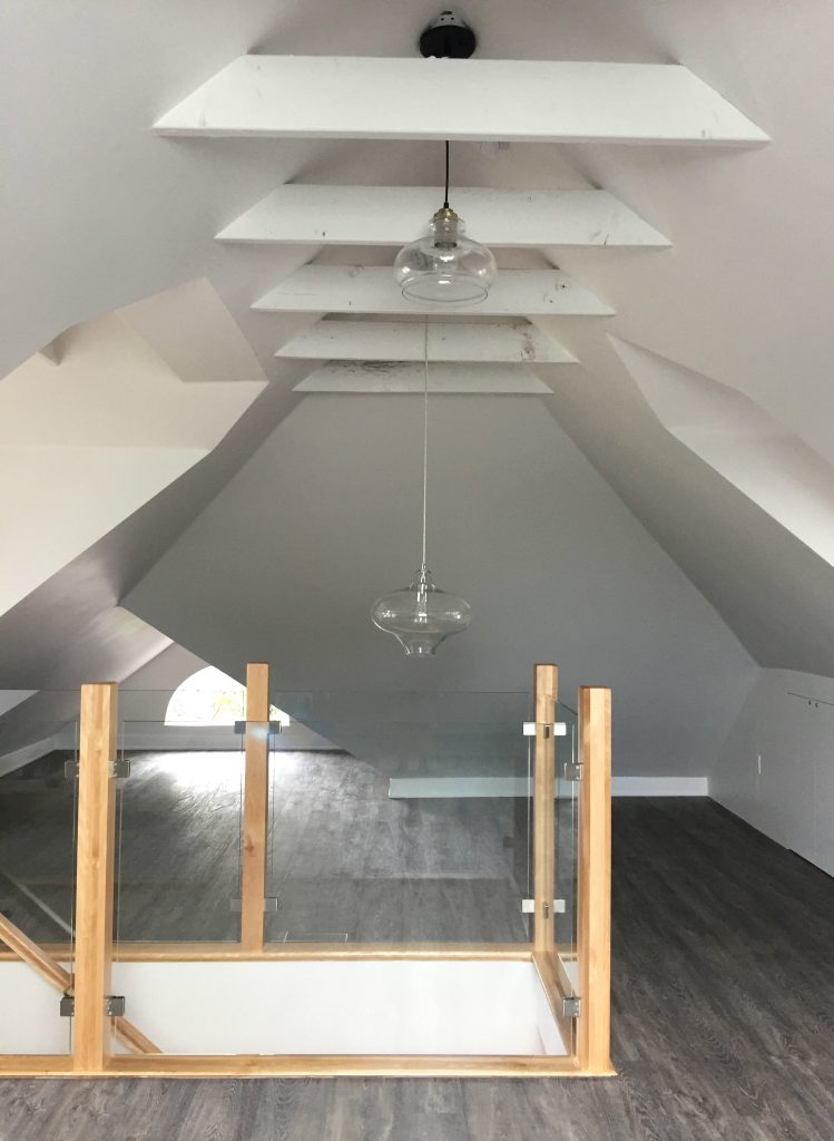 Custom Butcher Block Staircase with Glass Railing