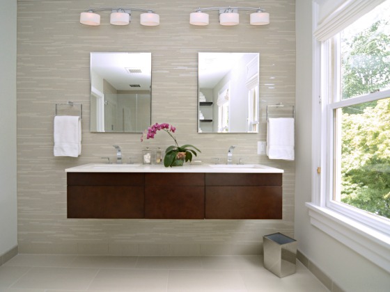 floating vanity double sinks modern bathroom