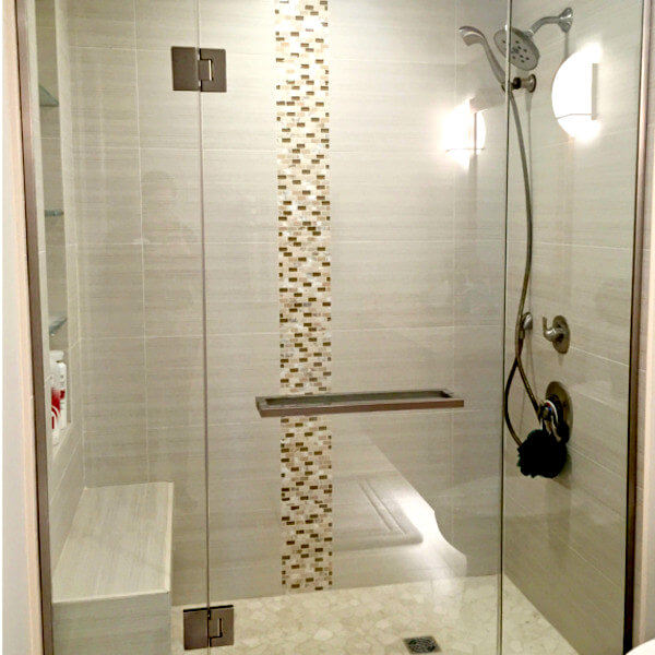 Bathroom remodel floating vanity tiled shower with bench halifax