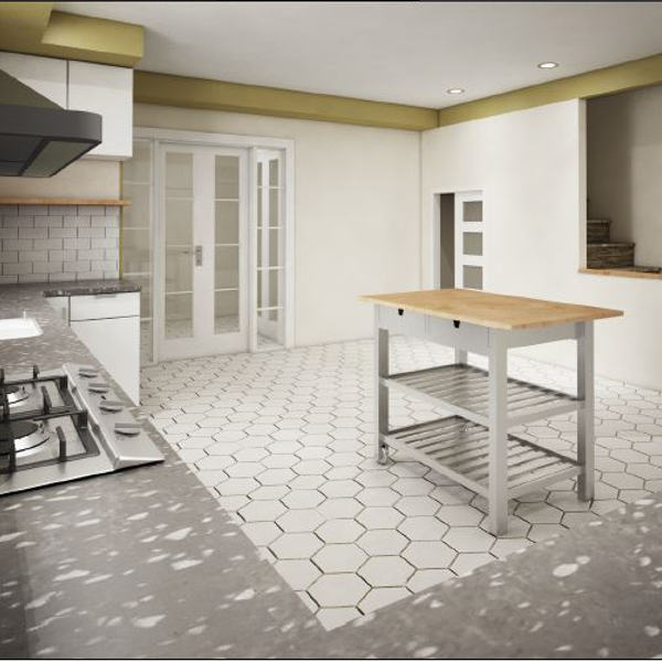 Rendering for kitchen and new hexagone flooring