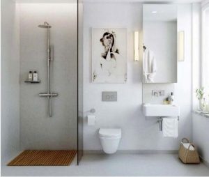 open shower and floating toilet