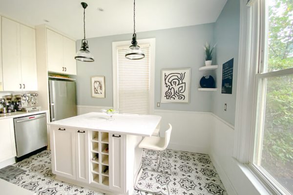 Actual Kitchen Remodel Photo with Kitchen Island and Tiles
